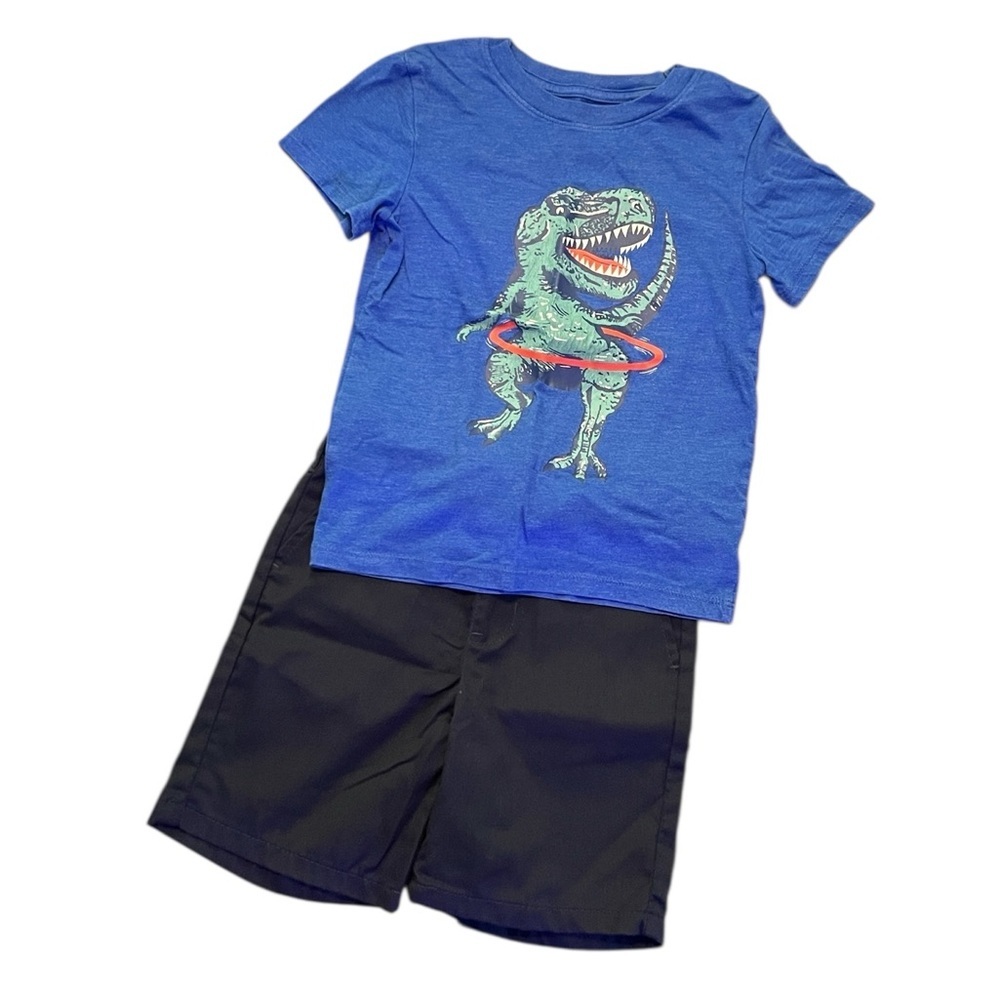 Blue Dinosaur Graphic cat & Jack Tee and Black Dickies Shorts Set boys